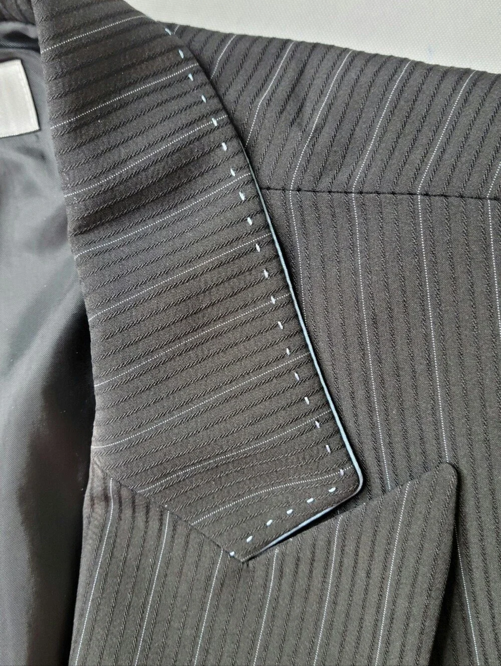 Tahari ASL Blazer Size 22W Black Blue Pinstripe Thick Stitch Trim Flap Pockets